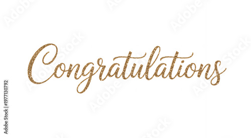 Sparkling gold glitter text congratulations isolated on a plain white background, for party cards