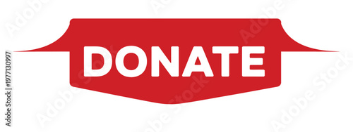 A vibrant red ribbon banner displays the word donate in white text
