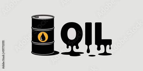 Black Oil Barrel Spilling Letters Illustration Design