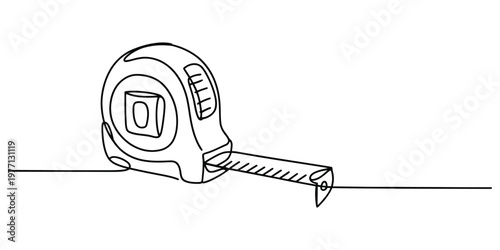 Continuous single line drawing of a retractable measuring tape tool for construction projects