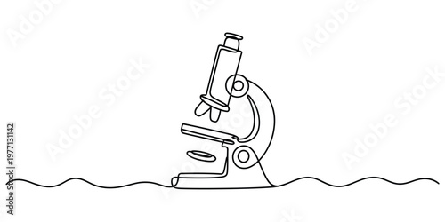 Continuous single line drawing of a scientific laboratory microscope for medical research study