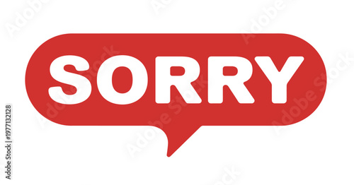 A red speech bubble displays the word sorry in white capital letters