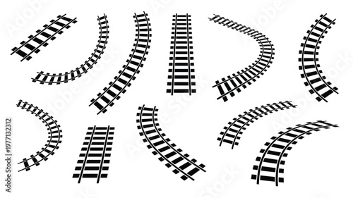 Railroad Tracks And A Fence In Curved And Straight Layouts, Rendered Railway Illustration, Transportation Infrastructure Graphics, Train Track And Fence Design