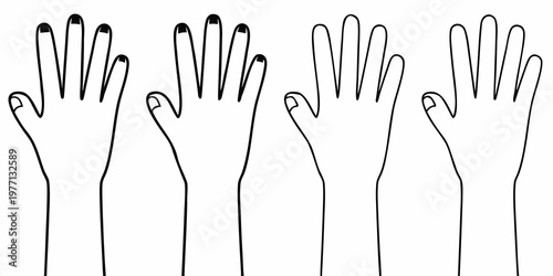 Four hands raised with palms forward in a simple line drawing