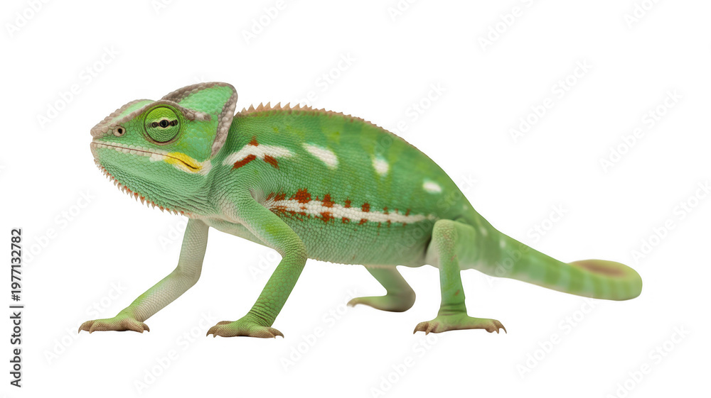 Fototapeta premium Green chameleon lizard profile isolated on transparent background