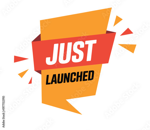 Bright graphic banner announces a recent product launch with bold text