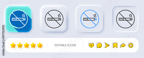 No smoking line icon. Neumorphic, Flat shadow, 3d buttons. Stop smoke sign. Hotel service symbol. Line no smoking icon. Social media icons. Vector