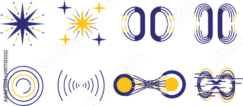 Abstract geometric patterns featuring starbursts and interconnected signal waves create a modern digital aesthetic for technological branding.