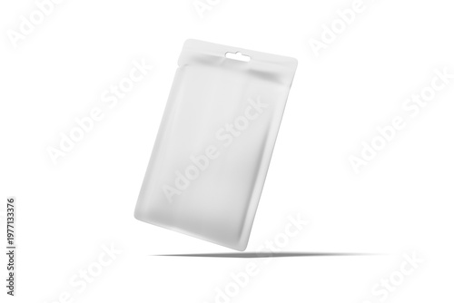 Blank White Face Mask Sachet Packet Mockup Floating Levitating with Shadow Isolated, 3D Illustration