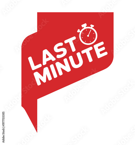 Red label displaying last minute with a clock icon