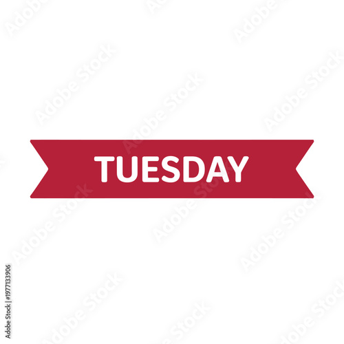 A simple red ribbon banner displaying the word tuesday in white