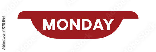 A red banner displays the word monday in white capital letters