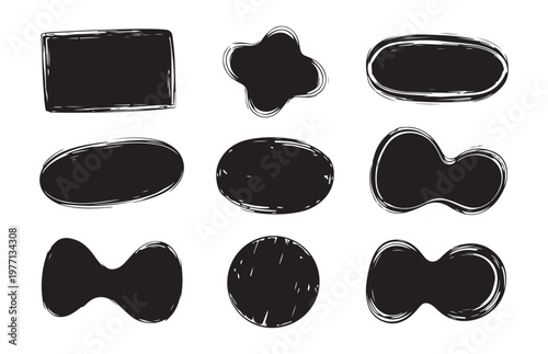 Abstract hand drawn organic blob shapes and oval frames for text layouts or creative branding elements collection.