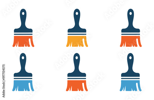 Minimalist painter brush symbols with vibrant orange and blue accents for professional home service brand identity.