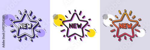 New star line icon. Halftone dotted pattern. Gradient icon with grain shadow. Sale shopping sign. Clearance symbol. Line new star icon. Various designs. Vector