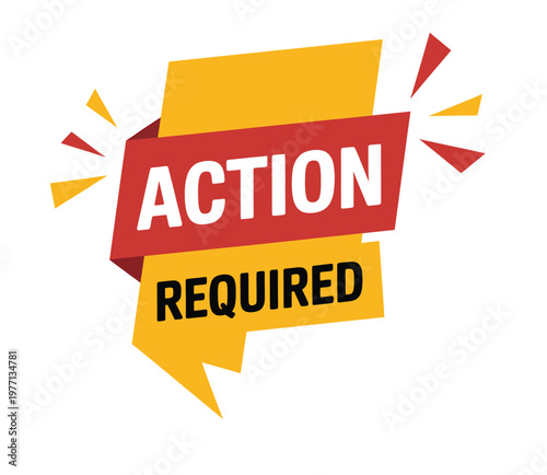 Bright banner proclaims action required with dynamic colorful geometric shapes