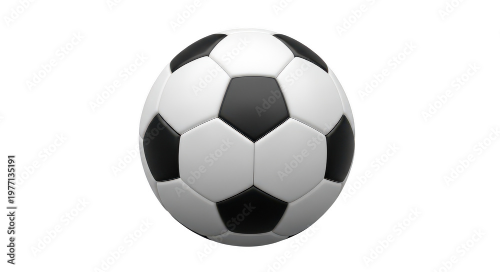 Fototapeta premium Classic black and white soccer ball with traditional pentagon and hexagon pattern isolated on transparent background png