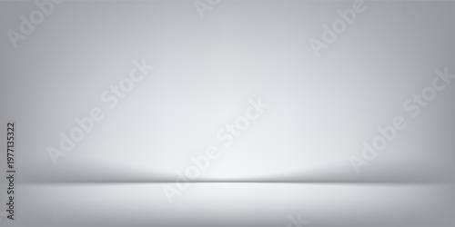 White grey studio room. Limbo light background. Abstract 3d gradient backdrop for product presentation. Minimal wall scene spotlight. Showcase, promotion display.