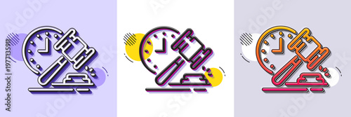 Auction hammer line icon. Halftone dotted pattern. Gradient icon with grain shadow. Bid offer sign. Lot was sold symbol. Line auction hammer icon. Various designs. Vector