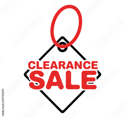 Red clearance sale tag with an oval ring for hanging displays