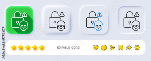 Cyber attack line icon. Neumorphic, Flat shadow, 3d buttons. Ransomware threat sign. Password cracking symbol. Line cyber attack icon. Social media icons. Vector