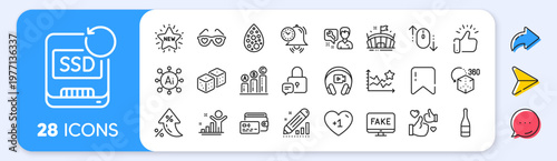 Time management, Love glasses and Wallet line icons. Interest rate, AI generate, Inflation icons. Pack of Graph chart, Headphones, Artificial colors icon. Vector