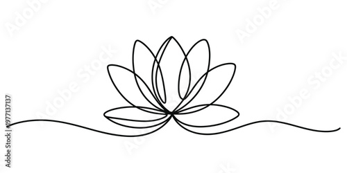 Minimalist continuous line drawing of a blooming lotus flower for spiritual and zen decor concepts