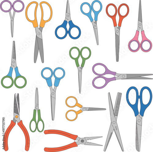 Colorful Scissors and Pliers Vector Set For Sewing Crafting And Stationery Design
