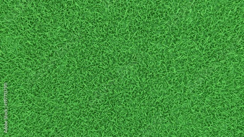 3D animation of football or soccer balls rolling on green grass field, stadium