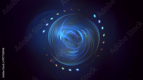 3d rendering illustration of Vibrant abstract background featuring flowing blue neon light waves with glowing energy effects