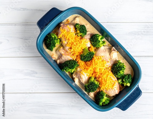 Chicken and broccoli casserole ready for the oven