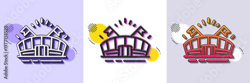 Sports arena line icon. Halftone dotted pattern. Gradient icon with grain shadow. Stadium with flags sign. Sport complex symbol. Line sports arena icon. Various designs. Vector