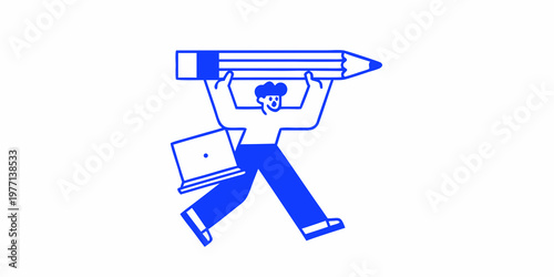 Man carrying a large pencil representing creativity and workload