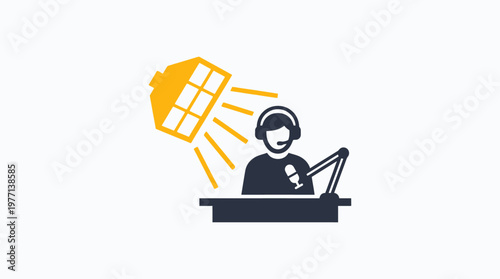 Podcast Host with Spotlight and Microphone Icon