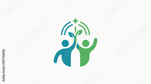 People Raising Hands with Growth and Star Symbol Logo