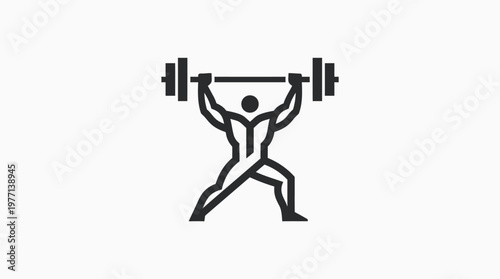 Gym Icon Of A Weightlifter Lifting Barbell Overhead