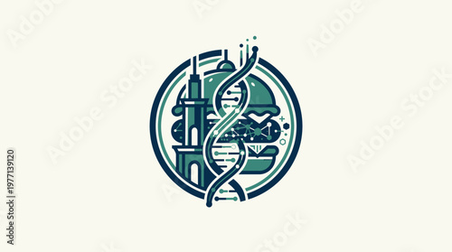 Conceptual Logo of Genetic Engineering in Food