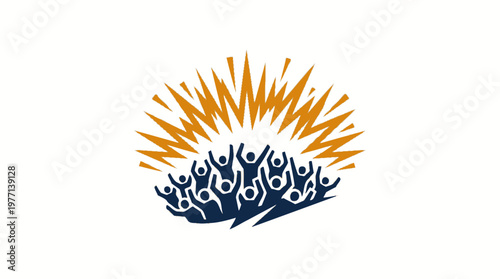 People Celebrating Success Under Sunburst Explosion