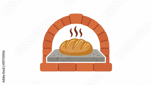 Fresh Loaf of Bread Baking in a Brick Oven