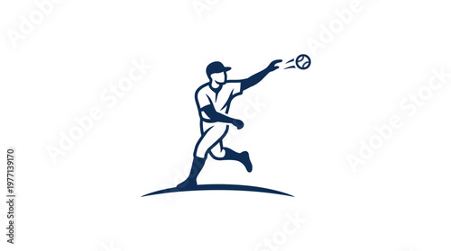 Baseball Player Pitching Ball Retro Style Icon