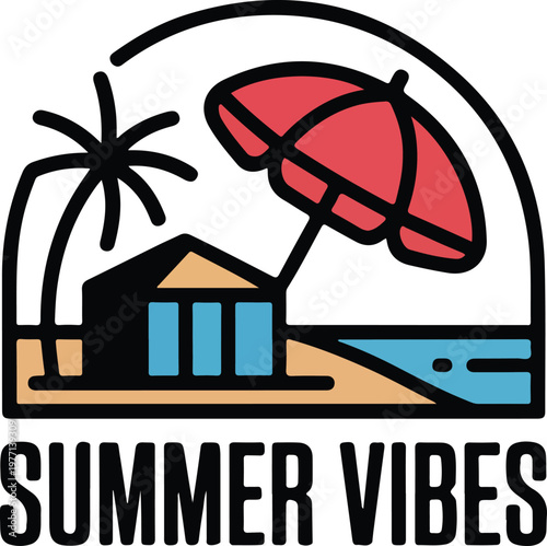 Summer vibes tropical beach typography graphic design print
