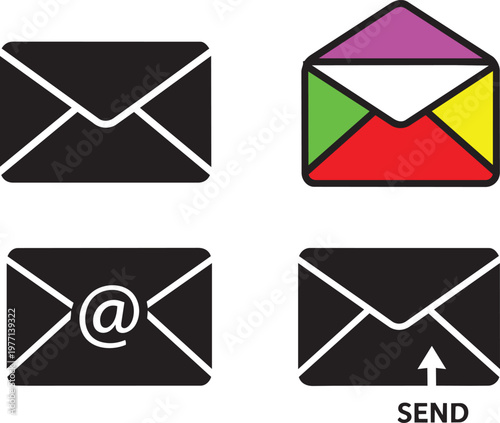 Colorful geometric shapes arranged in a pentagon pattern with a 'send' arrow symbol yellow