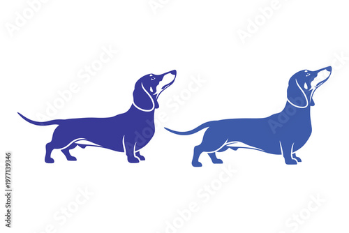 Two dachshunds in profile a bold blue graphic illustration of canine companions