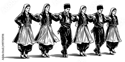 Hand drawn portrait of an ancient Aztec jaguar warrior in woodcut style