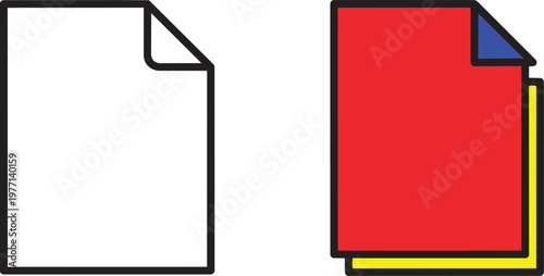 Minimalist of a red mailbox with yellow frame and blue flag, isolated on white background, digital minimalist isolated, postal box