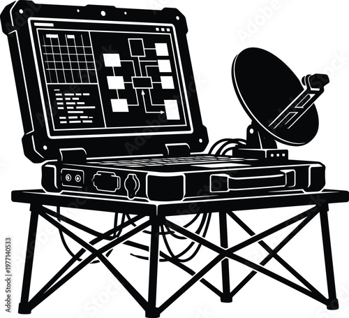 Photos military  Communication Equipment Silhouette Set Satellite uplink equipment, la