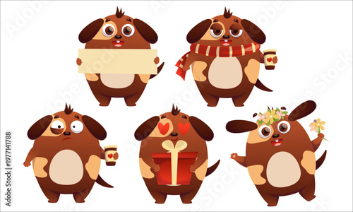 A set of flat vector images of cute dogs. Cat, flat, kitten, emotions, comics