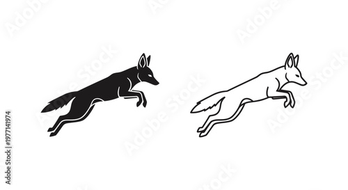 Canine Silhouettes: Jumping Foxes and Dogs Design Vector