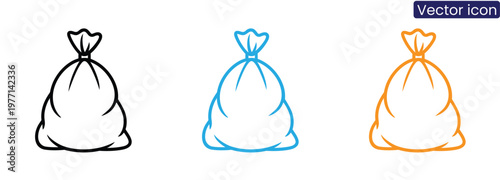 Trash bag icons in black, Blue, And orange on white background
