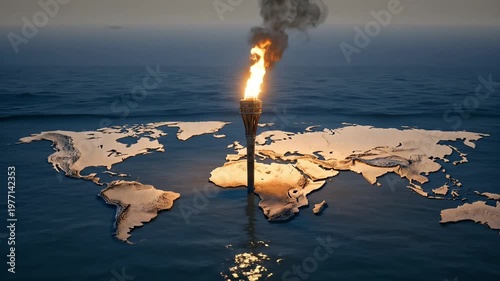 Map emerging from water with a flaming torch in africa